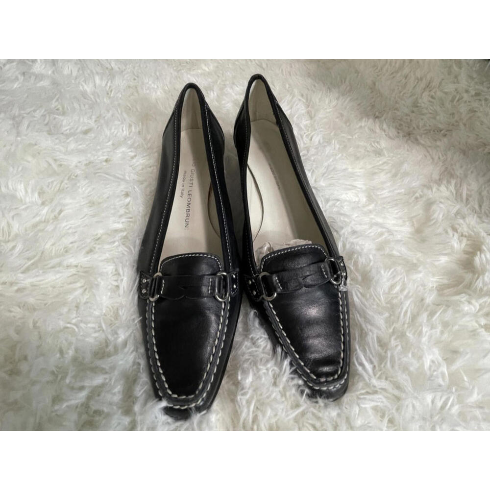 Attilio Giusti Leombruni Brown Leather Kitten Heel Loafer , 37.5 (US 7.5)